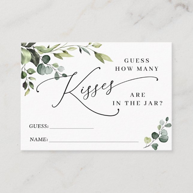 Elegant Eucalyptus Floral Guess How Many Game Card (Front)