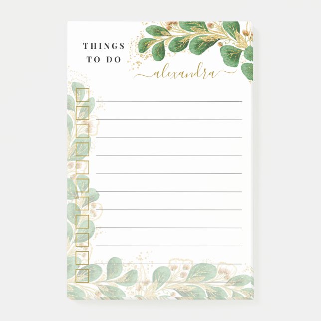 Elegant Eucalyptus Floral Lined Things To Do Post-it Notes (Front)