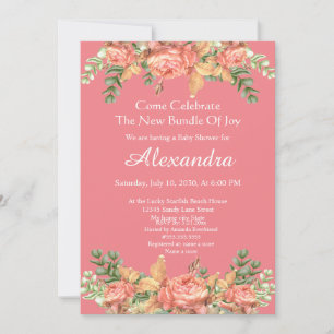 Elegant Eucalyptus Floral Peach coral Baby Shower
