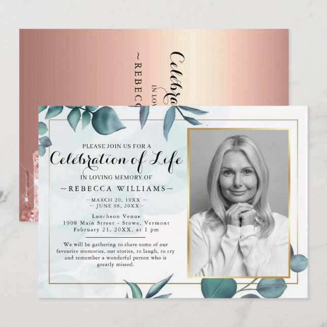 Elegant Eucalyptus Foliage Celebration of life Invitation (Front/Back)