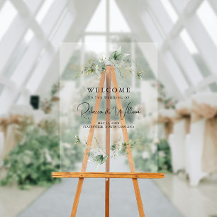 Elégant Eucalyptus Foliage Mariage Bienvenue Blanc