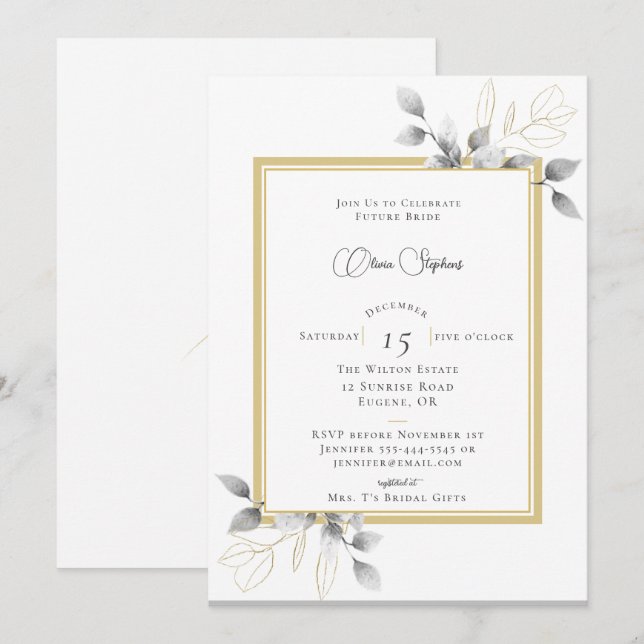 Elegant Eucalyptus Frame Calligraphy Bridal Shower Invitation (Front/Back)