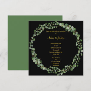 Elegant Eucalyptus Full Wreath Wedding Black Invitation