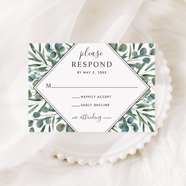 Elegant Eucalyptus Geometric Greenery Wedding RSVP Card (Creator Uploaded)