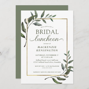 Elegant Eucalyptus Gold Foil Bridal Luncheon Invitation