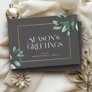 Elegant Eucalyptus Gold Frame Business Logo  Holiday Card