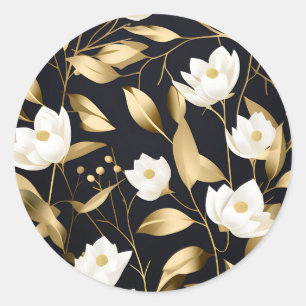 Elegant Eucalyptus Gold on Black Classic Round Sticker