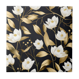 Elegant Eucalyptus Gold on Black Tile