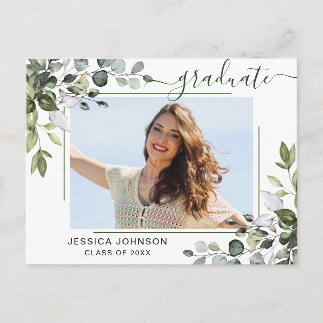 Elegant Eucalyptus Graduation Party Invitation Postcard (Front)