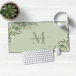 Elegant Eucalyptus Green Botanical Monogram Desk Mat<br><div class="desc">Elegant Eucalyptus Botanical Monogram Desk Mat Mouse Pad featuring a sage green background with our lovely sage eucalyptus greenery and modern typography for your monogram. Easy to customize with your information for a simply delightful charger pad. Please contact us at cedarandstring@gmail.com if you need assistance with the design or matching...</div>