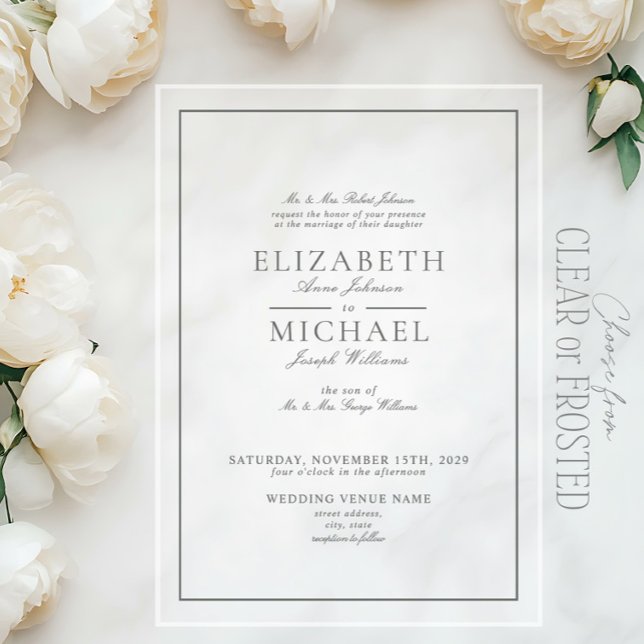 Elegant Eucalyptus Green Classic Script Wedding Acrylic Invitations (Creator Uploaded)