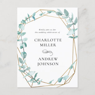 Elegant Eucalyptus Green Gold Invitation Postcard