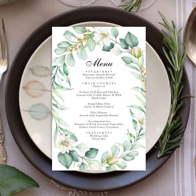 Elégant Eucalyptus Green Mariage Menu (Créateur téléchargé)