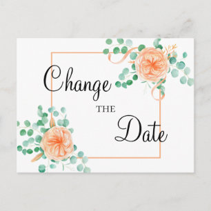 Elegant Eucalyptus Green Peach Change the Date Postcard