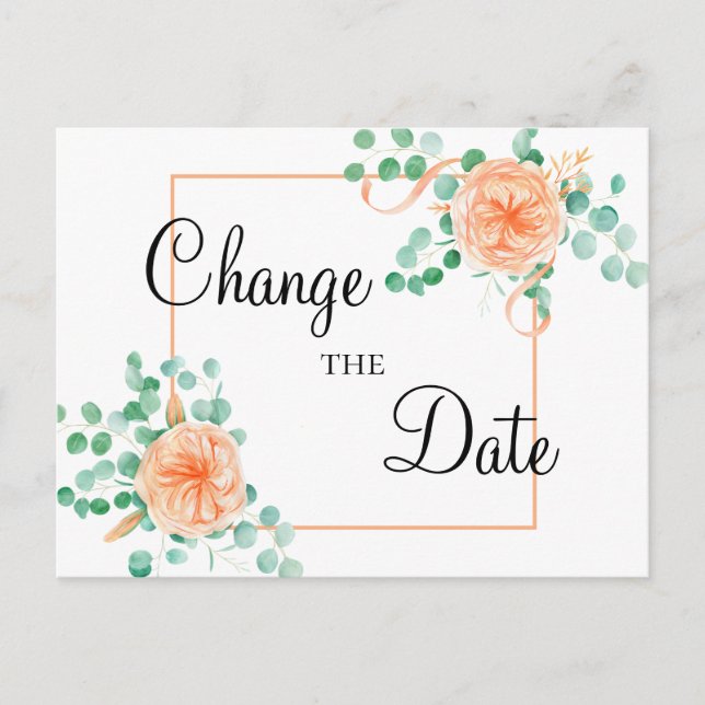 Elegant Eucalyptus Green Peach Change the Date Postcard (Front)