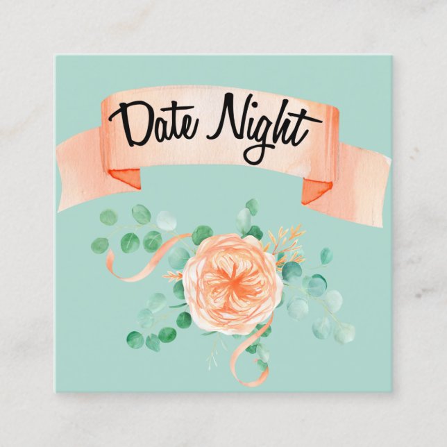 Elegant Eucalyptus Green Peach Date Night Card (Front)
