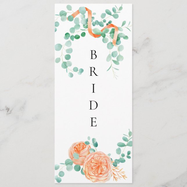 Elegant Eucalyptus Green Peach Floral Chair Sign Menu (Front)