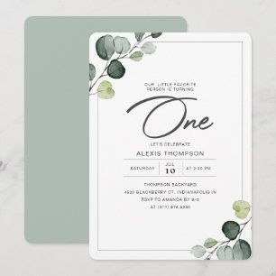 Elegant Eucalyptus Greenery 1st Birthday Party Invitation