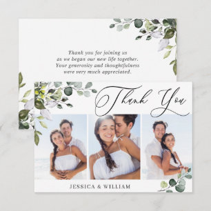Elegant Eucalyptus Greenery 3 PHOTO Wedding Thank You Card