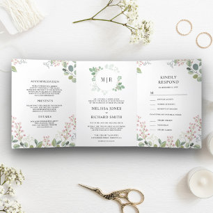 Elegant Eucalyptus Greenery All in One Wedding Tri-Fold Invitation