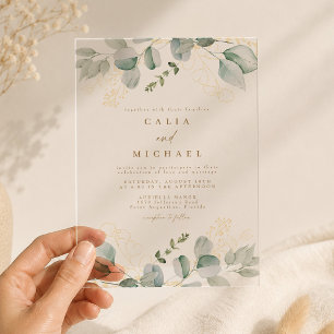 Elegant Eucalyptus Greenery and Gold Wedding Acrylic Invitations