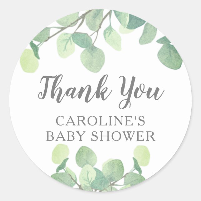 Elegant Eucalyptus Greenery Baby Shower Classic Round Sticker (Front)