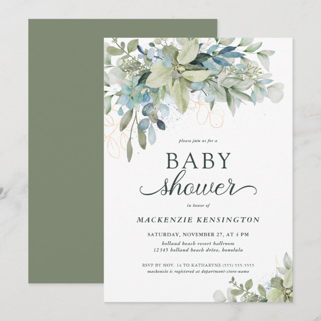 Elegant Eucalyptus Greenery Baby Shower Invitation (Front/Back)