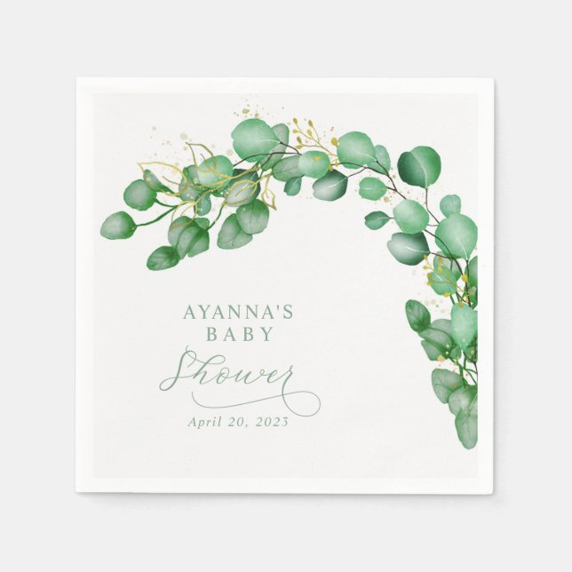 Elegant Eucalyptus Greenery Baby Shower Napkin (Front)
