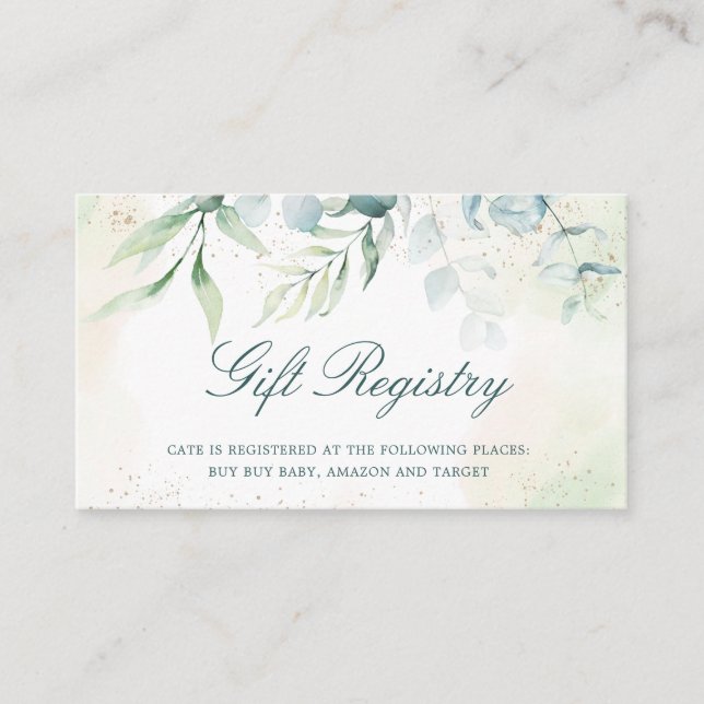 Elegant Eucalyptus Greenery Baby Shower Registry Enclosure Card (Front)