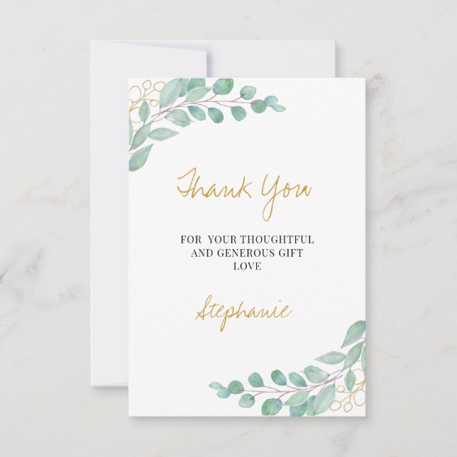 Elegant Eucalyptus Greenery Baby Shower Thank You  (Front)