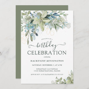 Elegant Eucalyptus Greenery Birthday Celebration Invitation
