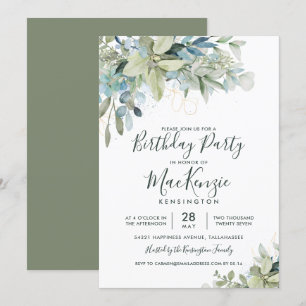 Elegant Eucalyptus Greenery Birthday Party Invitation