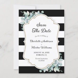 Elegant Eucalyptus Greenery Black White Wedding Save The Date