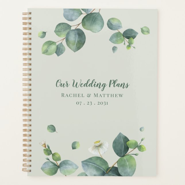 Elegant Eucalyptus Greenery Botanical Wedding Planner (Front)