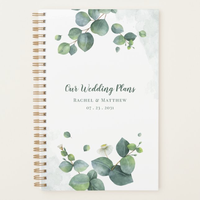 Elegant Eucalyptus Greenery Botanical Wedding Planner (Front)