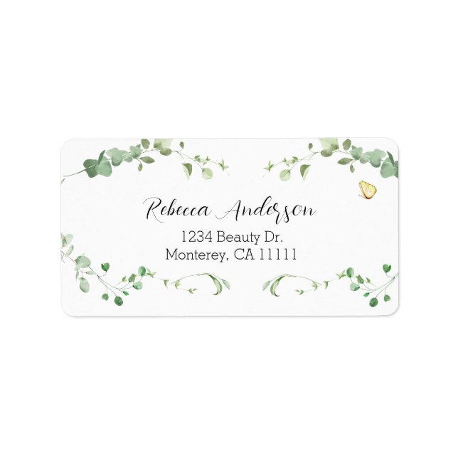 Elegant Eucalyptus Greenery Bridal  Label (Front)