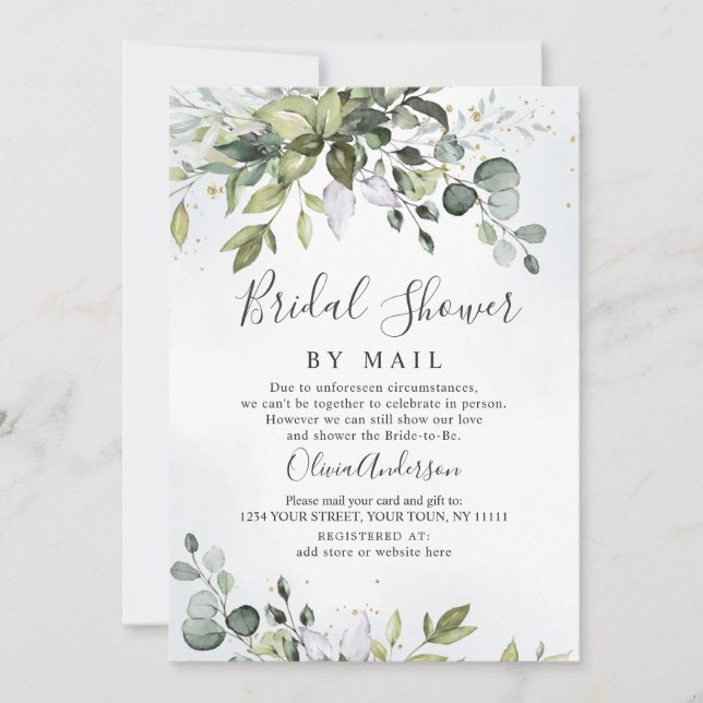 Elegant Eucalyptus Greenery Bridal Shower By Mail Invitation (Front)