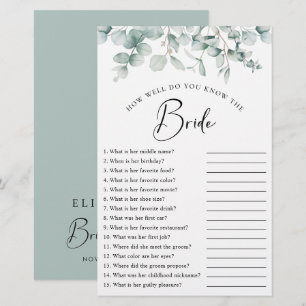 Elegant Eucalyptus Greenery Bridal Shower Game