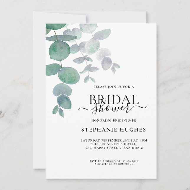 Elegant Eucalyptus Greenery Bridal Shower Invitation (Front)
