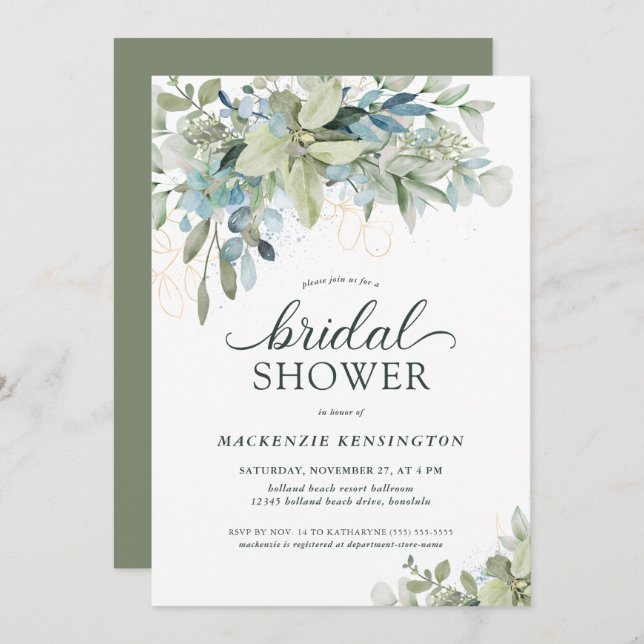 Elegant Eucalyptus Greenery Bridal Shower Invitation (Front/Back)