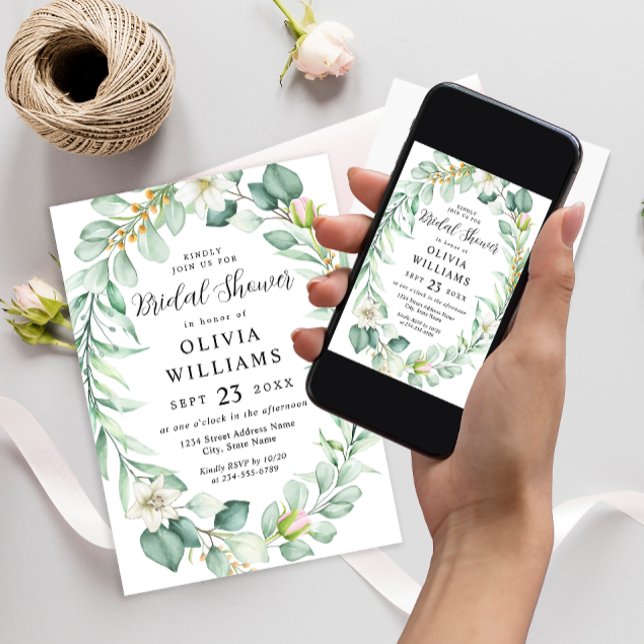 Elegant Eucalyptus Greenery Bridal Shower Invitation (Creator Uploaded)