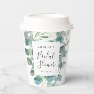 Elegant Eucalyptus Greenery Bridal Shower Name Paper Cups