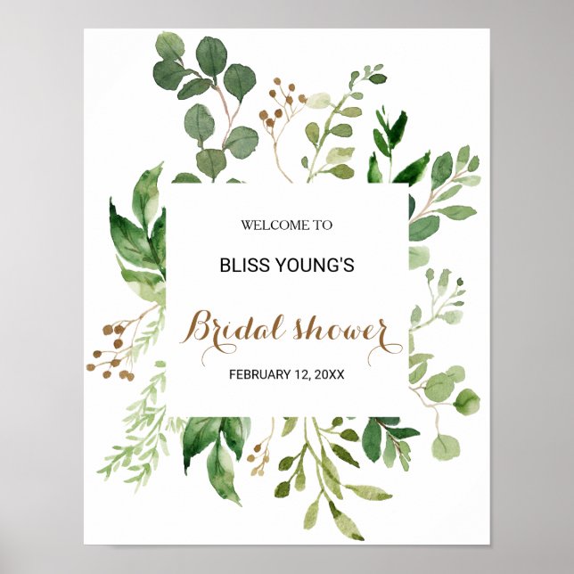 Elegant Eucalyptus Greenery Bridal Shower Welcome Poster (Front)