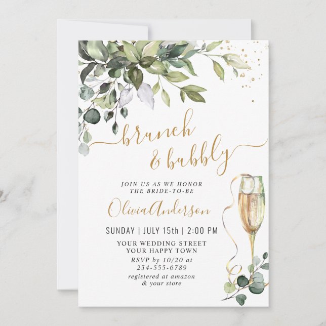 Elegant Eucalyptus Greenery Brunch & Bubbly Invitation (Front)