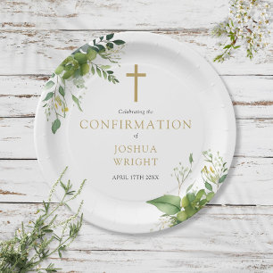 Elegant Eucalyptus Greenery Confirmation Paper Plate