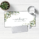 Elegant Eucalyptus Greenery Custom Desk Mat<br><div class="desc">Elegant Eucalyptus Botanical Custom Desk Mat Mouse Pad featuring our lovely sage eucalyptus greenery and modern typography for your monogram. Easy to customize with your information for a simply delightful desk mat, work surface pad, or artwork. Please contact us at cedarandstring@gmail.com if you need assistance with the design or matching...</div>