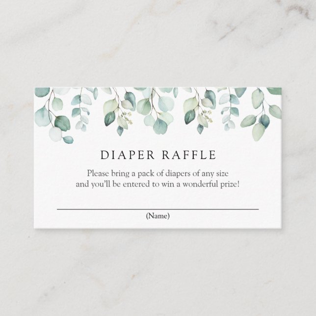 Elegant Eucalyptus Greenery Diaper Raffle  Enclosure Card (Front)