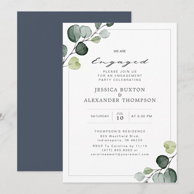 Elegant Eucalyptus Greenery Engagement Party Invitation (Front/Back)