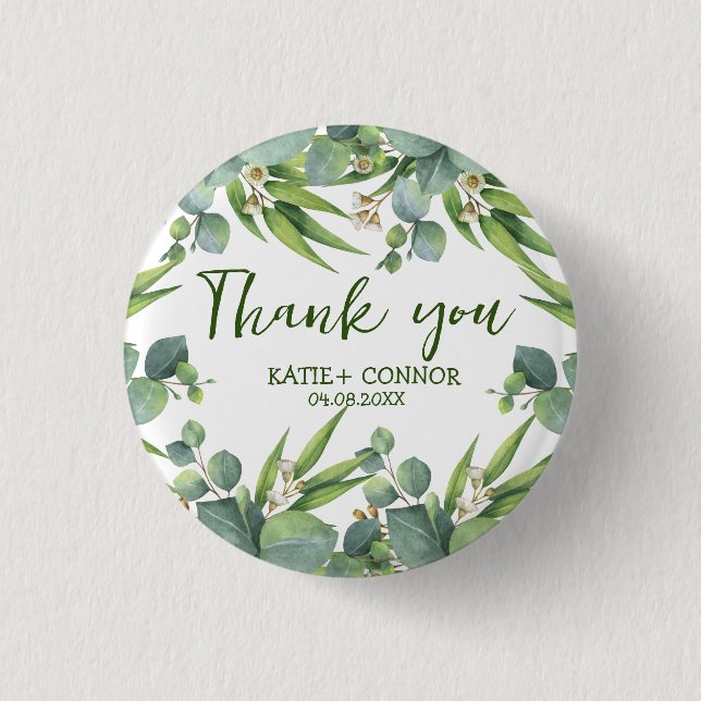 Elegant Eucalyptus Greenery Favour Thank You 1 Inch Round Button (Front)