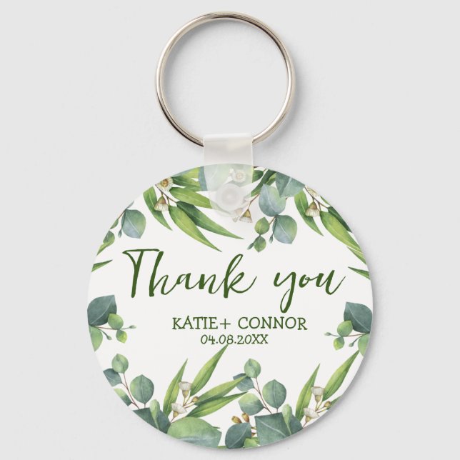 Elegant Eucalyptus Greenery Favour Thank You   Keychain (Front)